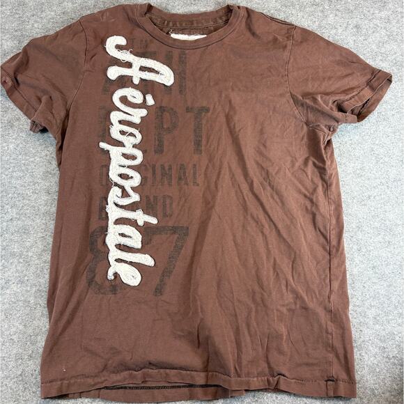Vintage 80s Aeropostale Shirt Mens Large Brown Graphic Tee Single Stitch Retro - Picture 1 of 6